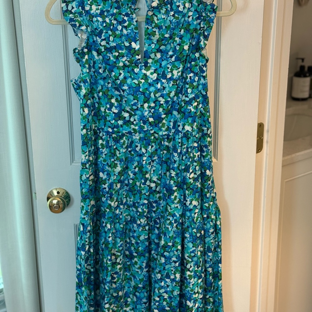 Sara Campbell Blue and Green Floral Mini Dress